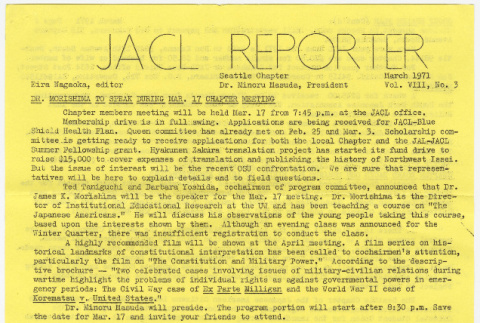 Seattle Chapter, JACL Reporter, Vol. VIII, No. 3, March 1971 (ddr-sjacl-1-128)