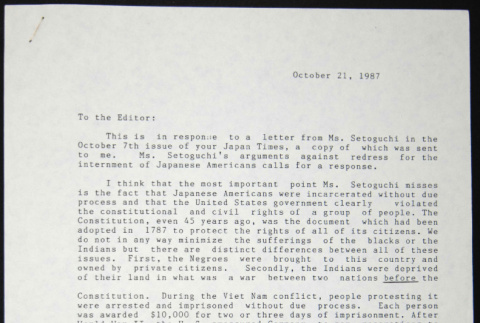 Letter to Editor of Japan Times from Chiye Tomihiro (ddr-chijacl-1-160)