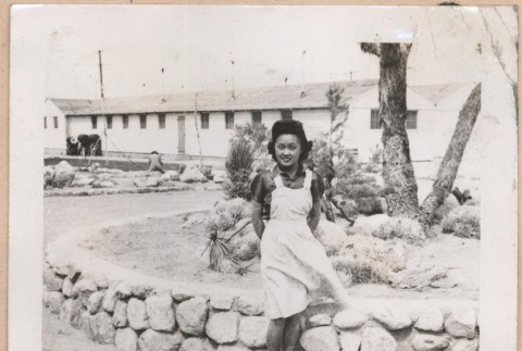 Woman sitting on a rock wall (ddr-manz-10-58)