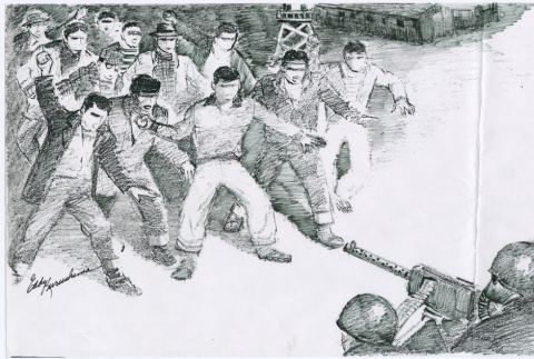 Sketch of Manzanar riot (ddr-densho-122-773)