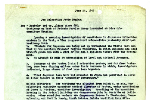 Jap relocation probe begins, June 28, 1943 (ddr-csujad-19-60)