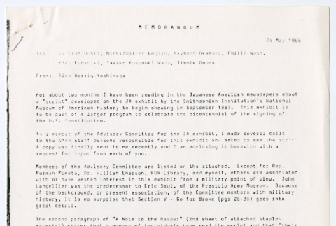 Memorandum for Exhibit Planning (ddr-densho-1007-1858)