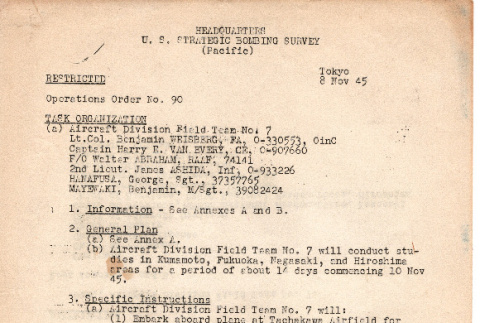 Instructions and plan for U.S. Strategic Bombing Survey group (ddr-densho-563-43)