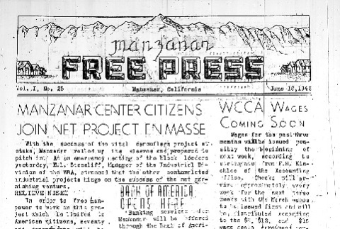 Manzanar Free Press Vol. I No. 25 (June 18, 1942) (ddr-densho-125-24)