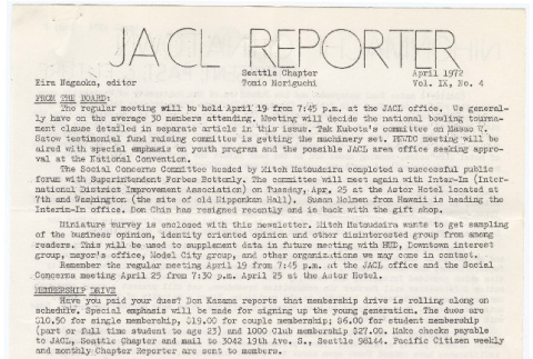 Seattle Chapter, JACL Reporter, Vol. IX, No. 4, April 1972 (ddr-sjacl-1-141)