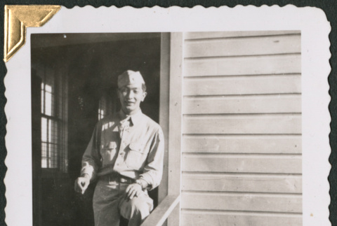 Man standing on loading dock (ddr-densho-434-376)