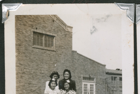 Four girls in front of school (ddr-densho-550-131)