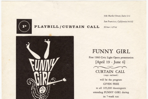 Proof for Takahashi advertisement in SF Civic Light Opera Playbill for Funny Girl Production (ddr-densho-424-229)
