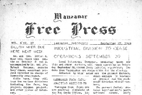 Manzanar Free Press Vol. 6 No. 27 (September 27, 1944) (ddr-densho-125-275)
