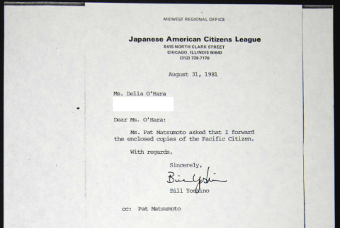 Letter to Delia O'Hara from Bill Yoshino (ddr-chijacl-1-583)