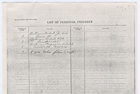 List of personal property (ddr-densho-355-283)