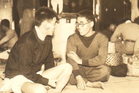 Shozo Makino talking to a young man (ddr-njpa-4-1001)