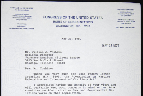 Letter to William Yoshino from Thomas Kindness (ddr-chijacl-1-363)