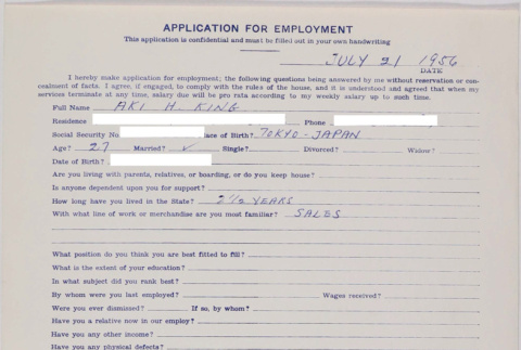 Employment application (ddr-densho-424-485)