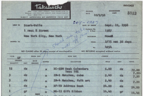 Purchase order from Stark Valla (ddr-densho-424-203)