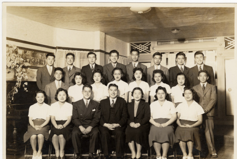 Group of students outside Buddhist dorm at Berkeley (ddr-densho-587-101)