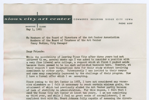 Letter from Joe Ishikawa to Sioux City Art Center Board of Directors, Trustees, et al (ddr-densho-468-244)