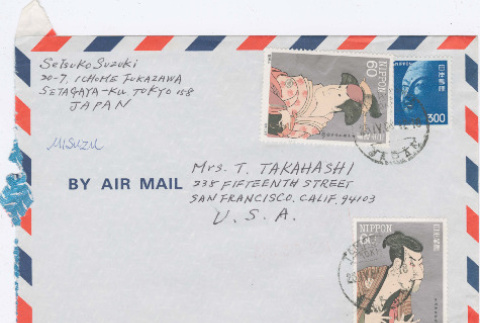 Letter and envelope from Setsuko Suzuki to T. Takahashi (ddr-densho-422-617)