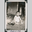 Baby sitting on blanket outside house (ddr-densho-483-644)