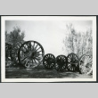 Photograph of wagon wheels at Furnace Creek Camp in Death Valley (ddr-csujad-47-105)