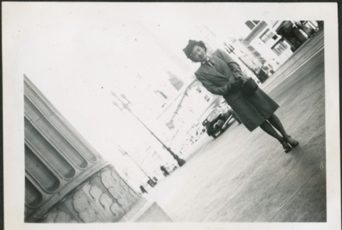 A woman walking in San Francisco (ddr-densho-298-163)