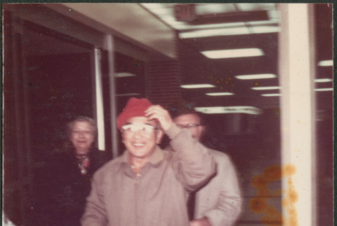 Chester Sakura Sr. in red hat (ddr-densho-523-544)