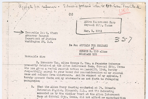 Appeals for Release of George K. Uno (ddr-densho-1007-1844)