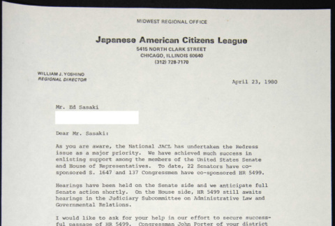 Letter to Ed Sasaki from William Yoshino (ddr-chijacl-1-502)