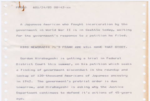 News copy re: Hirabayashi trial (ddr-densho-122-343)