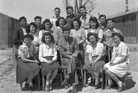 Ben Kuroki with a group of young adults at Minidoka (ddr-fom-1-358)