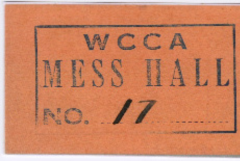 Wartime Civil Control Administration (WCCA) Mess Hall ticket for Saburo Kitagawa (ddr-densho-539-72)