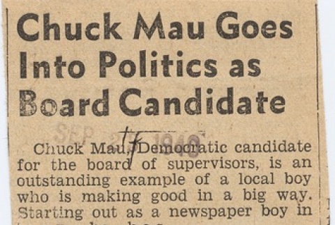 Photograph and article regarding Chuck Mau (ddr-njpa-2-687)