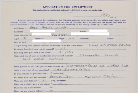 Employment application (ddr-densho-424-443)