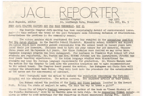 Seattle Chapter, JACL Reporter, Vol. XII, No. 5, May 1975 (ddr-sjacl-1-178)