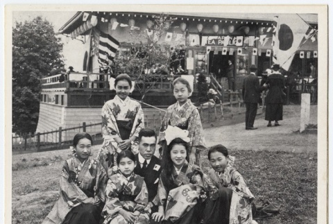 Family outside the Council Crest Japanese Tea House (ddr-densho-259-685)