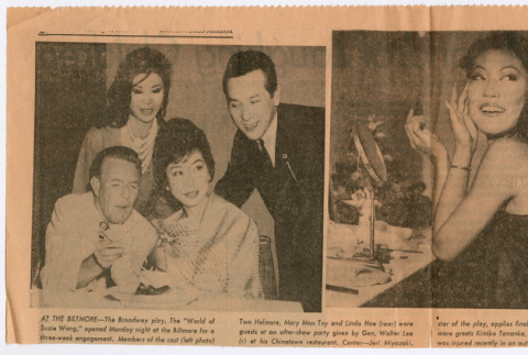 Clipping with photos of cast members from The World of Suzie Wong (ddr-densho-367-295)