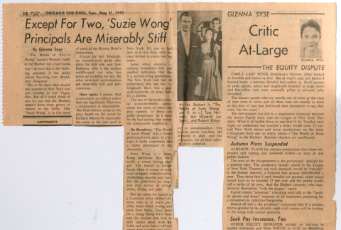 Clipping from Chicago Sun-Times with review of The World of Suzie Wong (ddr-densho-367-288)