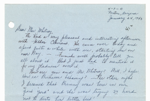 [ Letter to Mrs. Whitney from Louise Fukuda | January 24, 1943 ] (ddr-janm-22-108)