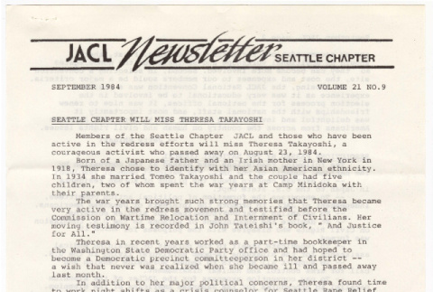 Seattle Chapter, JACL Reporter, Vol. XXI, No. 9, September 1984 (ddr-sjacl-1-339)