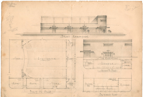 Sketch of Seattle Betsuin Buddhist Temple street & floor plan (ddr-densho-430-153)