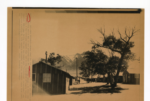Barracks at Manzanar with Mt. Whitney in the background (ddr-csujad-52-35)