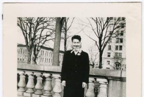 Woman on a bridge (ddr-densho-433-816)