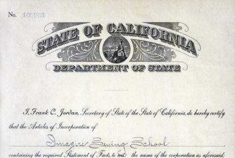 State of California Articles of Incorporation for Imagire Sewing School (ddr-ajah-6-131)