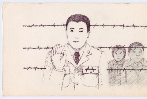 Drawing of three and barbed wire (ddr-densho-1007-378)