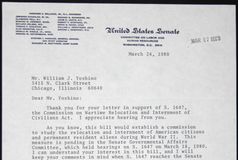 Letter to William Yoshino from Howard Metzenbaum (ddr-chijacl-1-371)