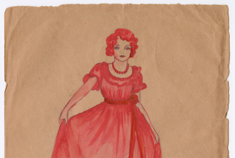 Fashion sketch of woman in dress (ddr-densho-483-117)