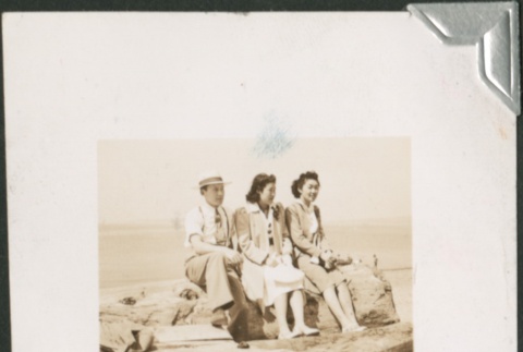 Three friends at Alki Beach (ddr-densho-328-265)