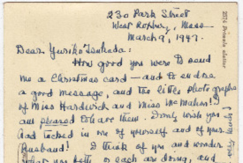 Postcard to Yuri Tsukada from Edith Canterbury (ddr-densho-356-584)