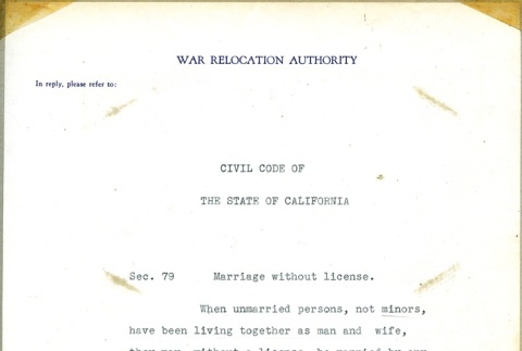 Civil Code of California Sec. 79 Marriage without license (ddr-manz-4-33)
