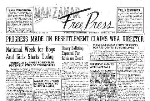 Manzanar Free Press Vol. III No. 33 (April 24, 1943) (ddr-densho-125-125)